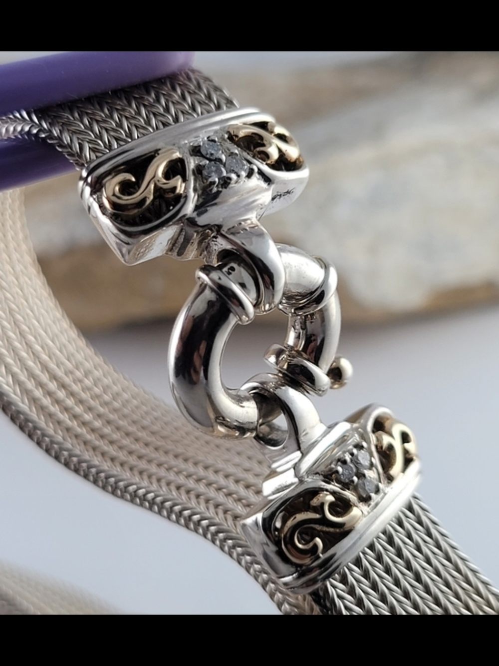 925 Multi-Strand Woven Choker Necklace with Ornate Diamond And 14k Centerpiece - Picture 9 of 11